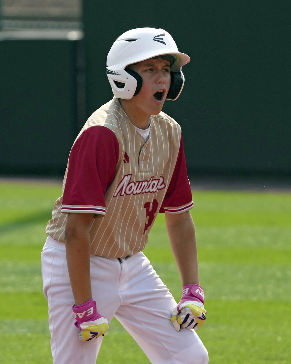 Paseo Verde's Wyatt Erickson celebrates as he stands on second base after hitting a two-run dou ...