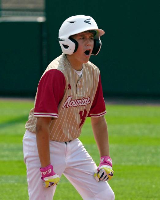 Paseo Verde's Wyatt Erickson celebrates as he stands on second base after hitting a two-run dou ...