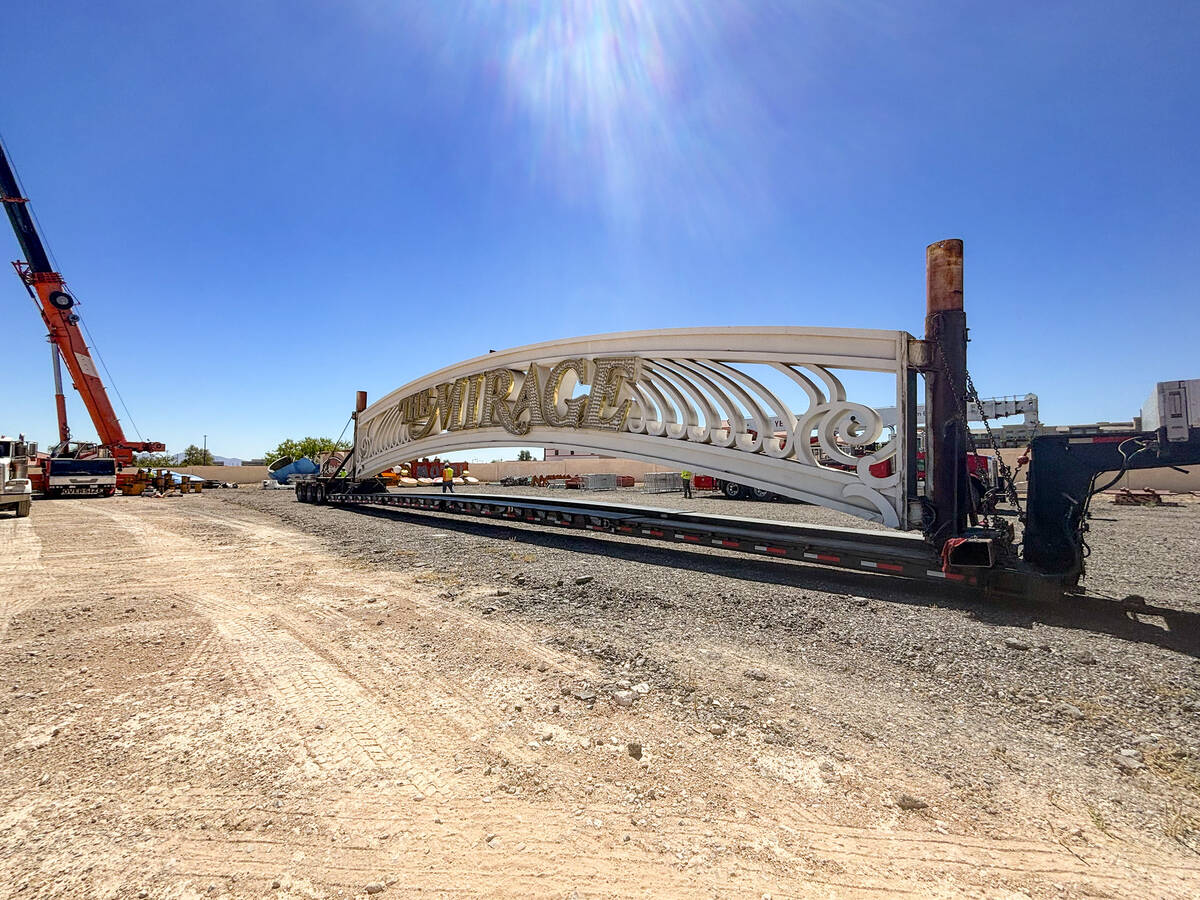 The Mirage sign that graced the entrance to the resort for 34 years is removed to be taken to T ...