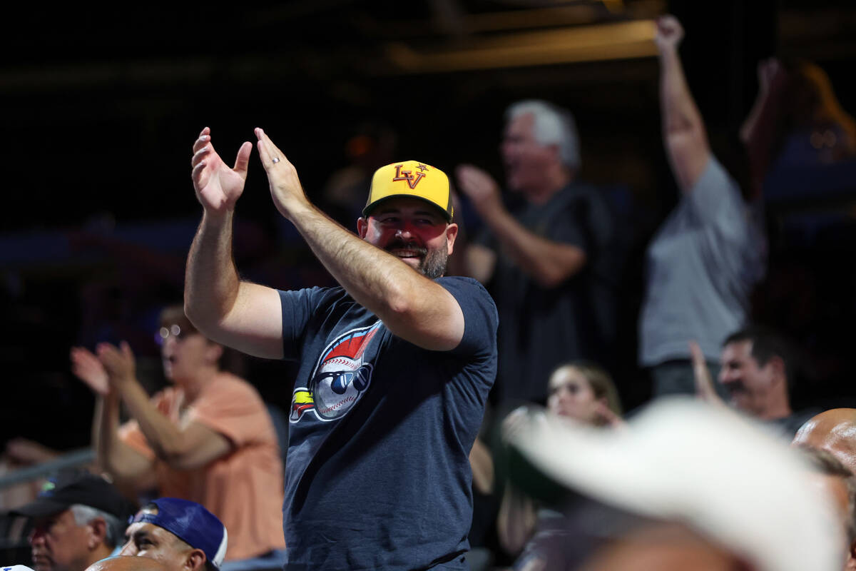 Fans cheer for the Las Vegas Aviators during a Minor League Baseball game against the Oklahoma ...