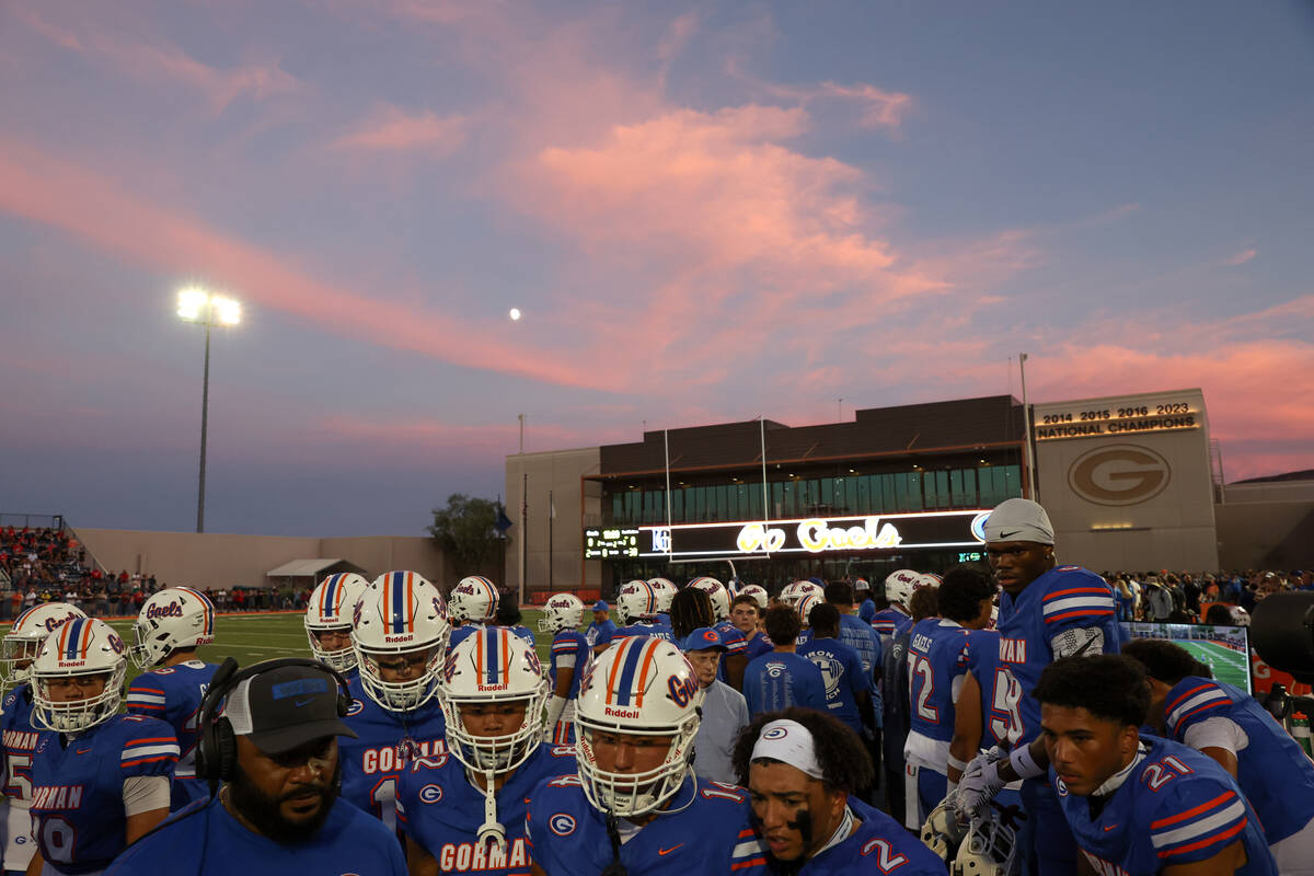 Bishop Gorman reviews plays during the first half of a high school football game against Kahuku ...