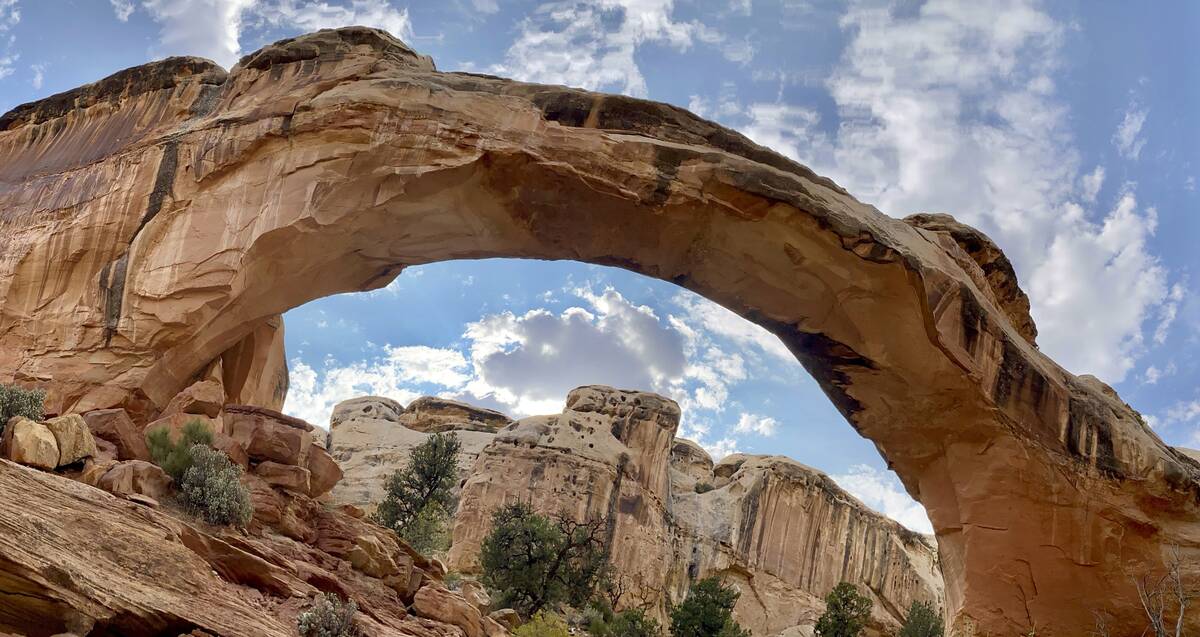 Hickman Natural Bridge, a rock formation spanning 133 feet, is seen in Capitol Reef National Pa ...