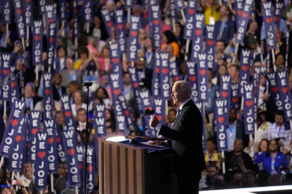 President Joe Biden speaks during the first day of Democratic National Convention, Monday, Aug. ...