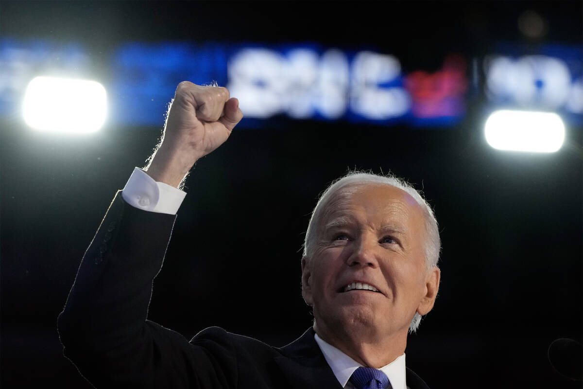 President Joe Biden speaks during the first day of Democratic National Convention, Monday, Aug. ...