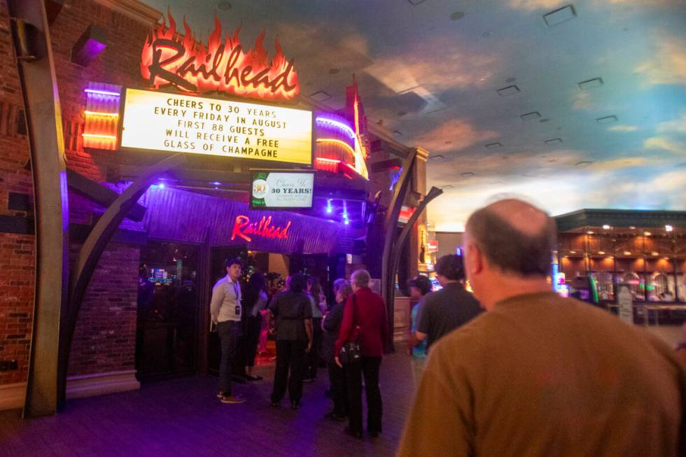 Boulder Station staff members are brought into the Railhead during the casino’s month-lo ...