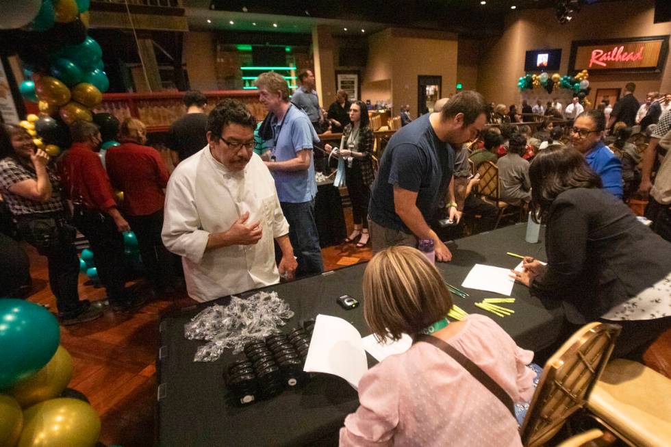 Boulder Station staff members are checked-in during the casino’s month-long 30th anniver ...