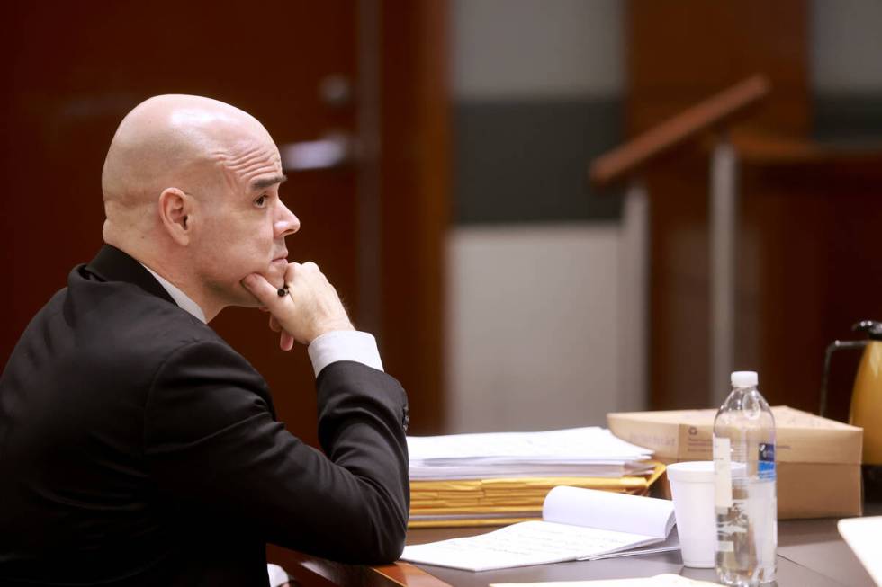 Robert Telles listens to testimony from Las Vegas police Detective Justine Gatus during the six ...