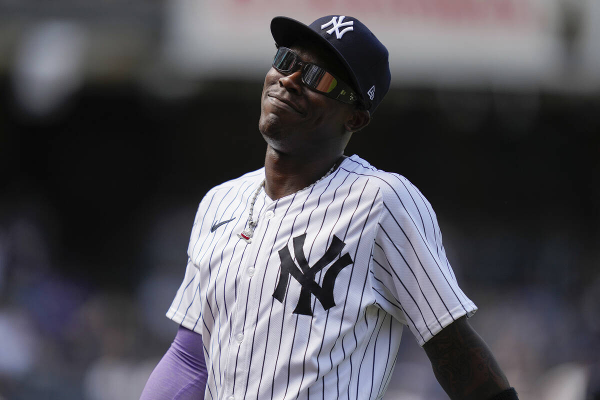 New York Yankees third baseman Jazz Chisholm Jr. reacts after Toronto Blue Jays' George Springe ...