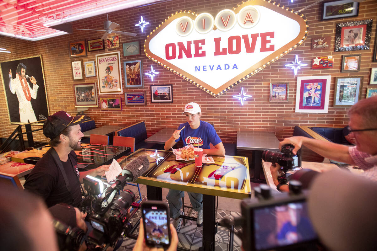 Olympic medalist Katie Grimes is interviewed during a promotional homecoming “shift&#x20 ...