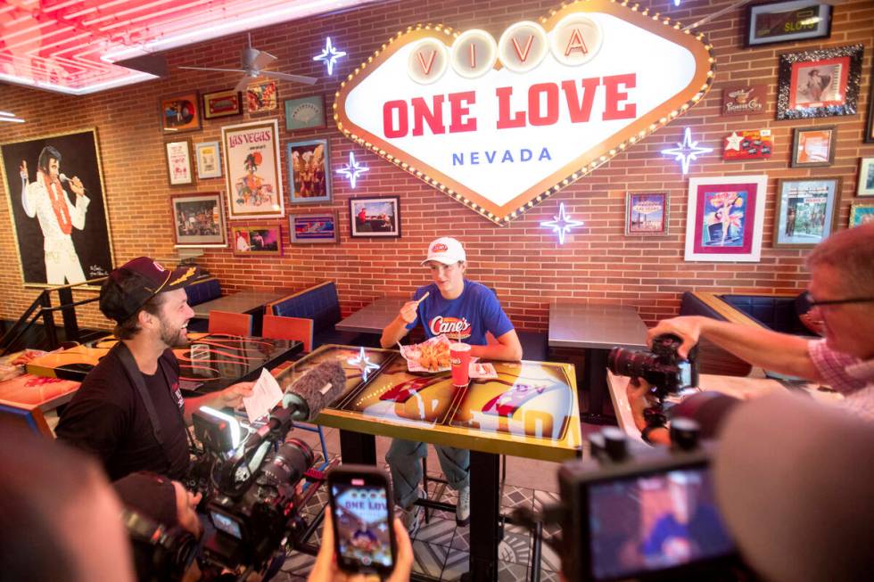 Olympic medalist Katie Grimes is interviewed during a promotional homecoming “shift&#x20 ...