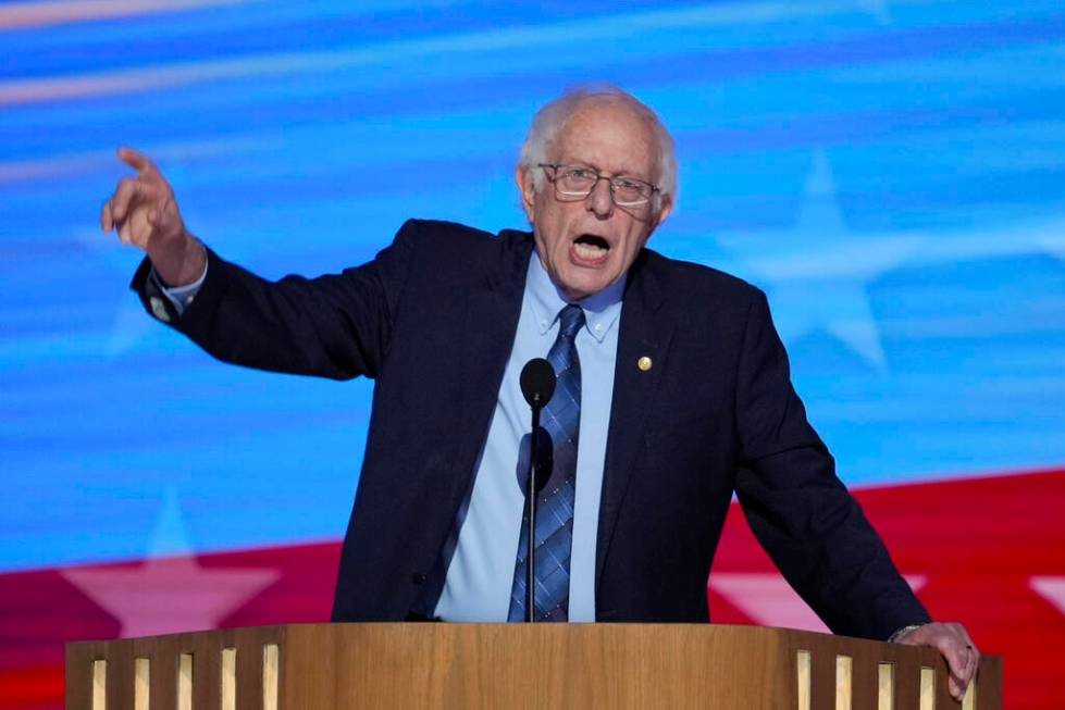 Sen. Bernie Sanders, I-VT., speaking during the Democratic National Convention Tuesday, Aug. 20 ...