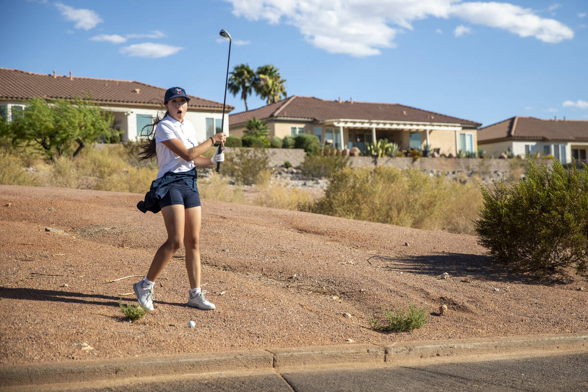 Coronado’s Justice Pantelas-Hemmers reacts after hitting a rock instead of her ball duri ...