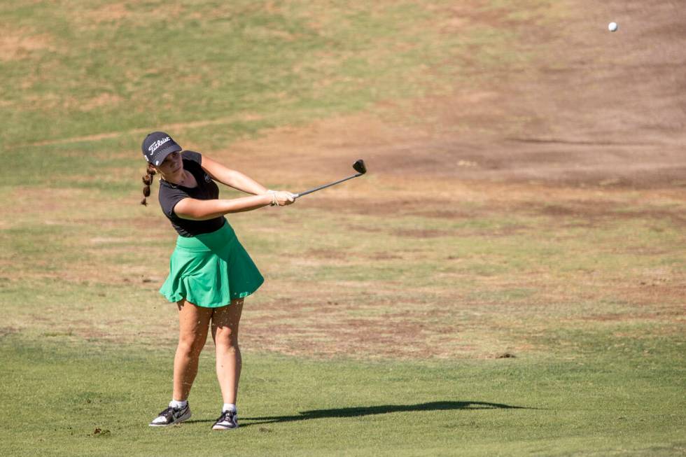 Palo Verde’s Gia Polonia competes during the 5A Desert League girls golf match at The Re ...