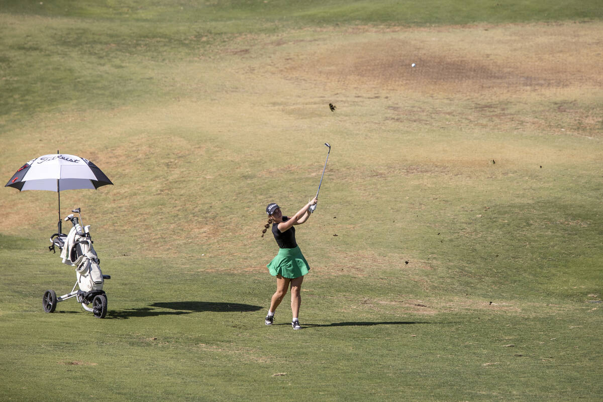 Palo Verde’s Gia Polonia competes during the 5A Desert League girls golf match at The Re ...