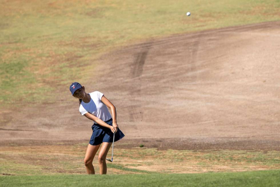 Coronado’s Grace Oh competes during the 5A Desert League girls golf match at The Revere ...