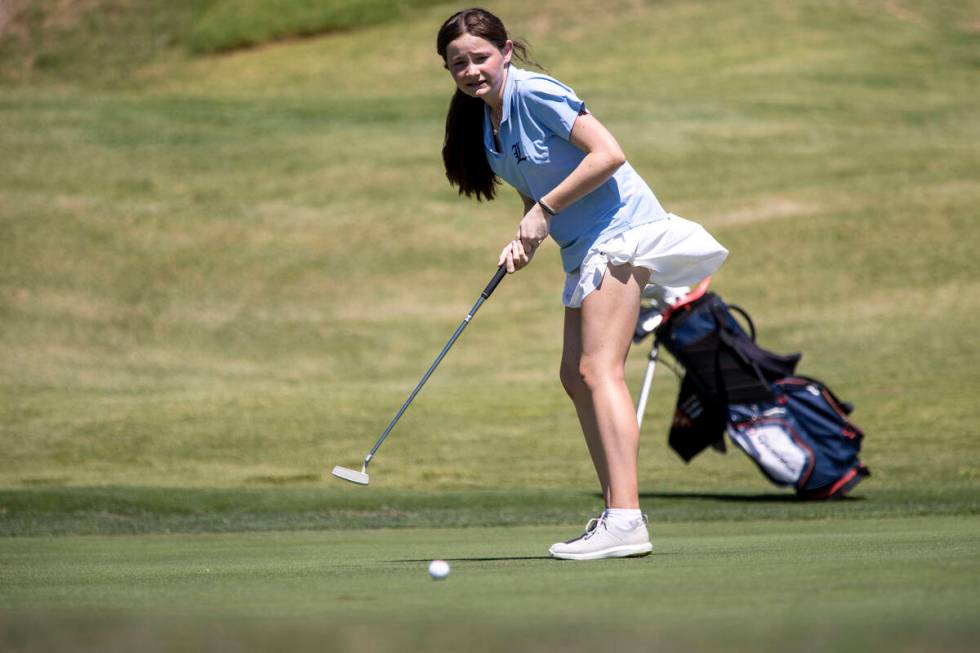 Liberty’s Claire Ackerman reacts as her ball veers away from the hole during the 5A Dese ...