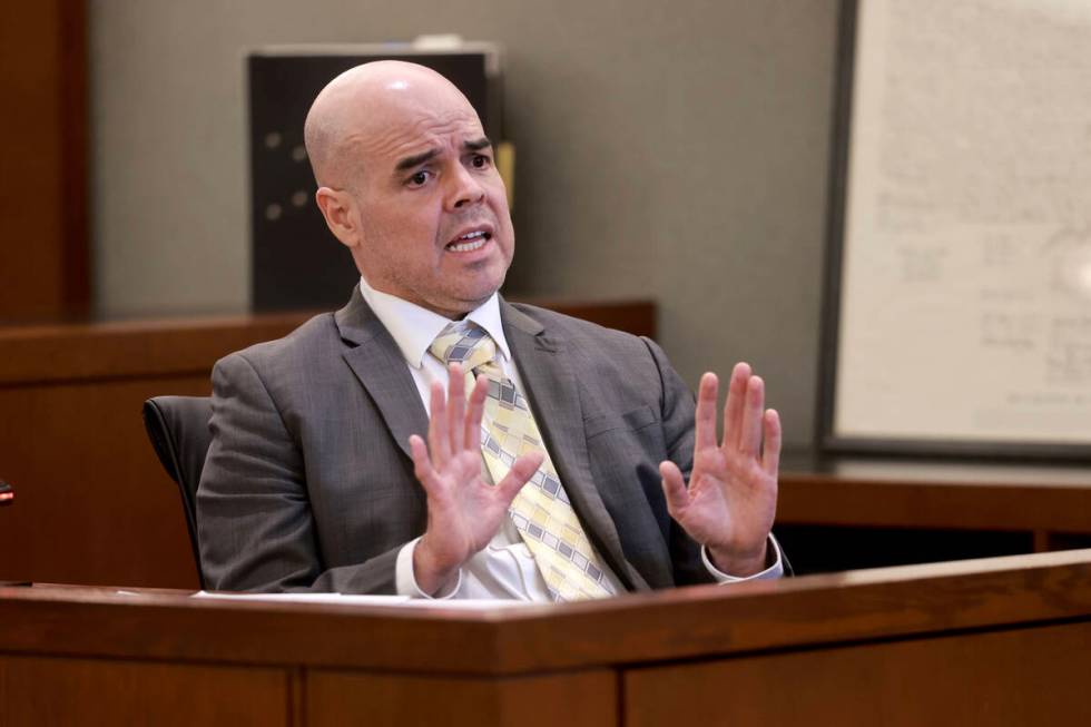 Robert Telles speaks to the jury from the witness stand on the eighth day of his murder trial a ...