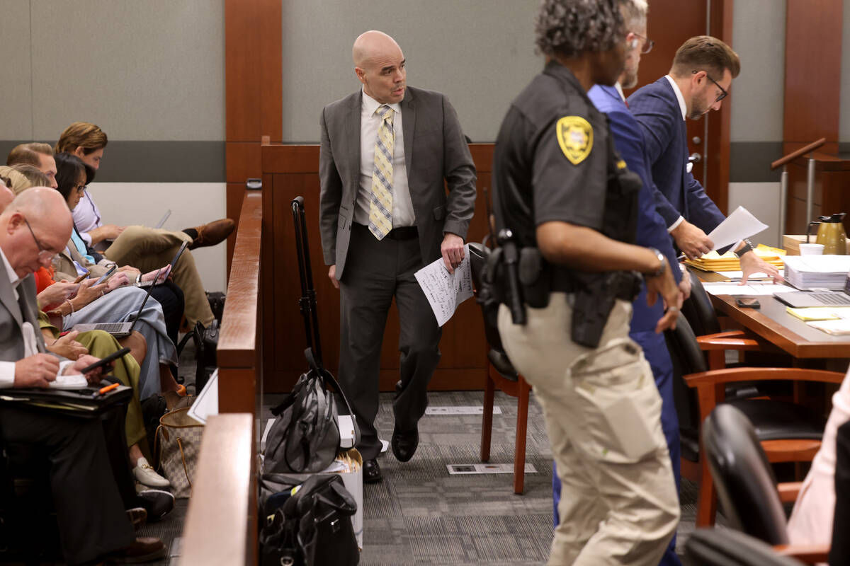 Robert Telles walks to the witness stand to testify on the eighth day of his murder trial at th ...