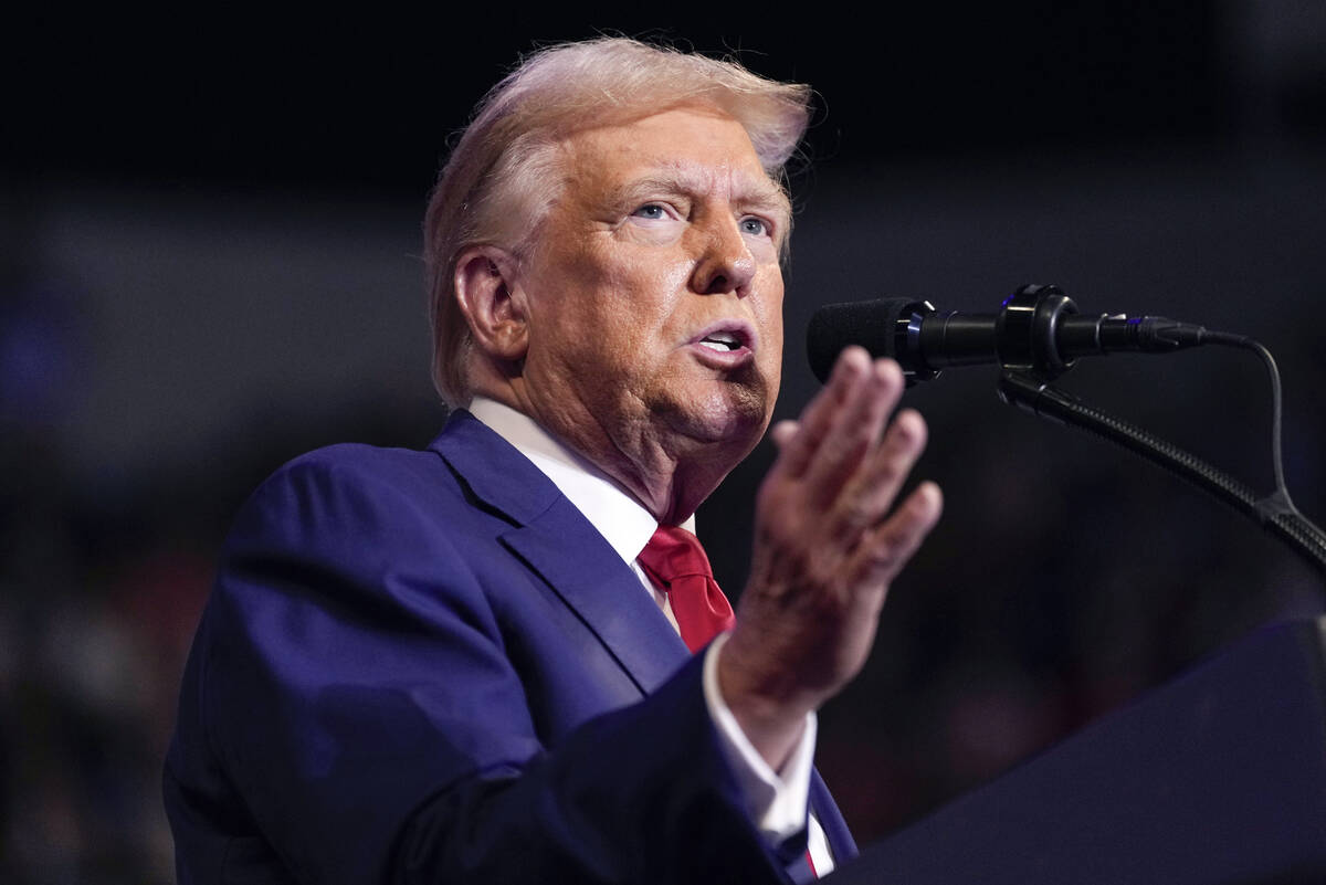 Republican presidential nominee former President Donald Trump speaks at a campaign rally at the ...