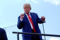 Republican presidential nominee former President Donald Trump dances at a campaign rally at Nor ...