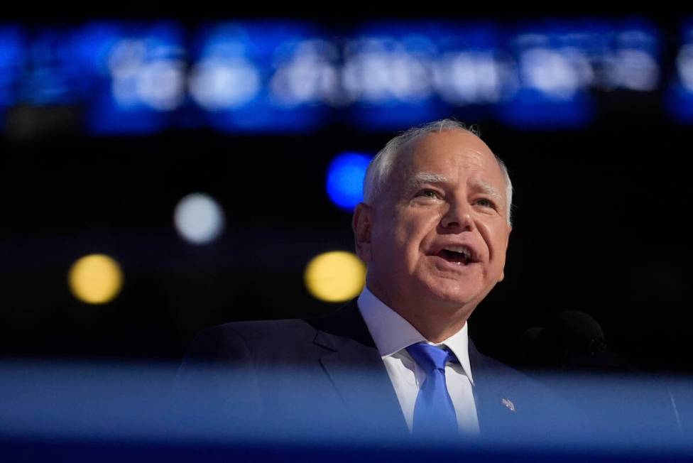 Democratic vice presidential candidate Minnesota Gov. Tim Walz speaks during the Democratic Nat ...