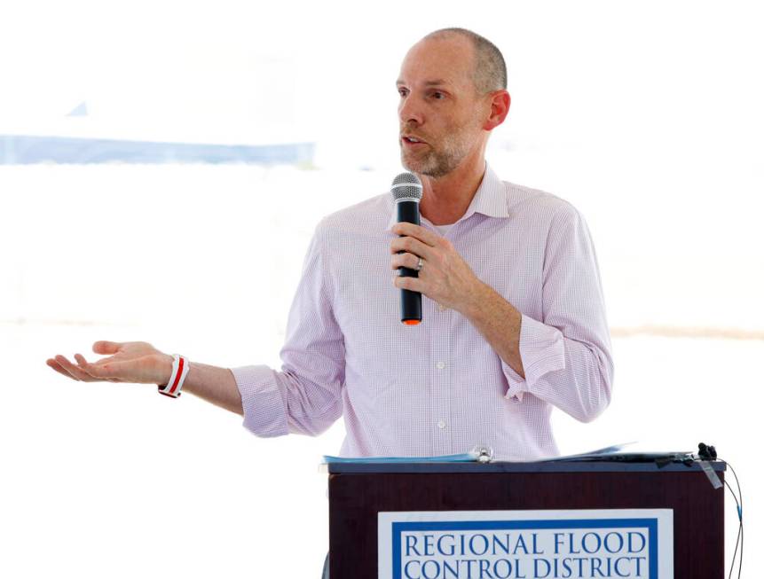 Commissioner Justin Jones speaks during a news conference on June 25, 2024, in Las Vegas. (Bizu ...