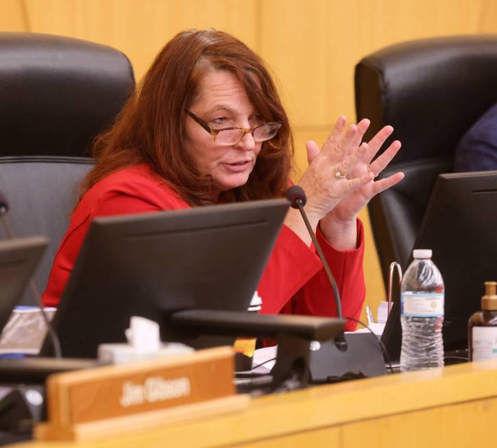 Clark County Commissioner Marilyn Kirkpatrick speaks during a commission meeting on Oct. 3, 202 ...