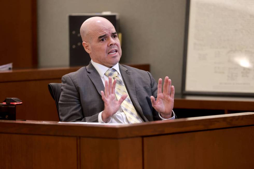 Robert Telles speaks to the jury from the witness stand on the eighth day of his murder trial a ...