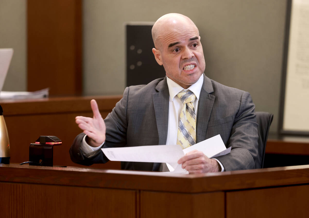 Robert Telles speaks to the jury from the witness stand on the eighth day of his murder trial a ...