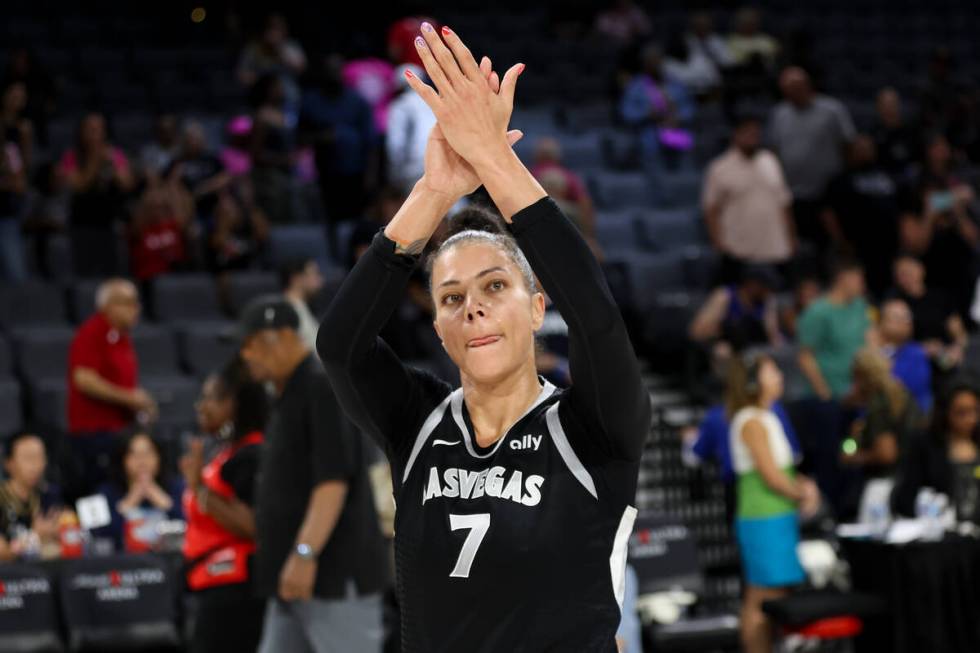 Las Vegas Aces forward Alysha Clark (7) applauds toward the crowd despite the Aces loss to the ...