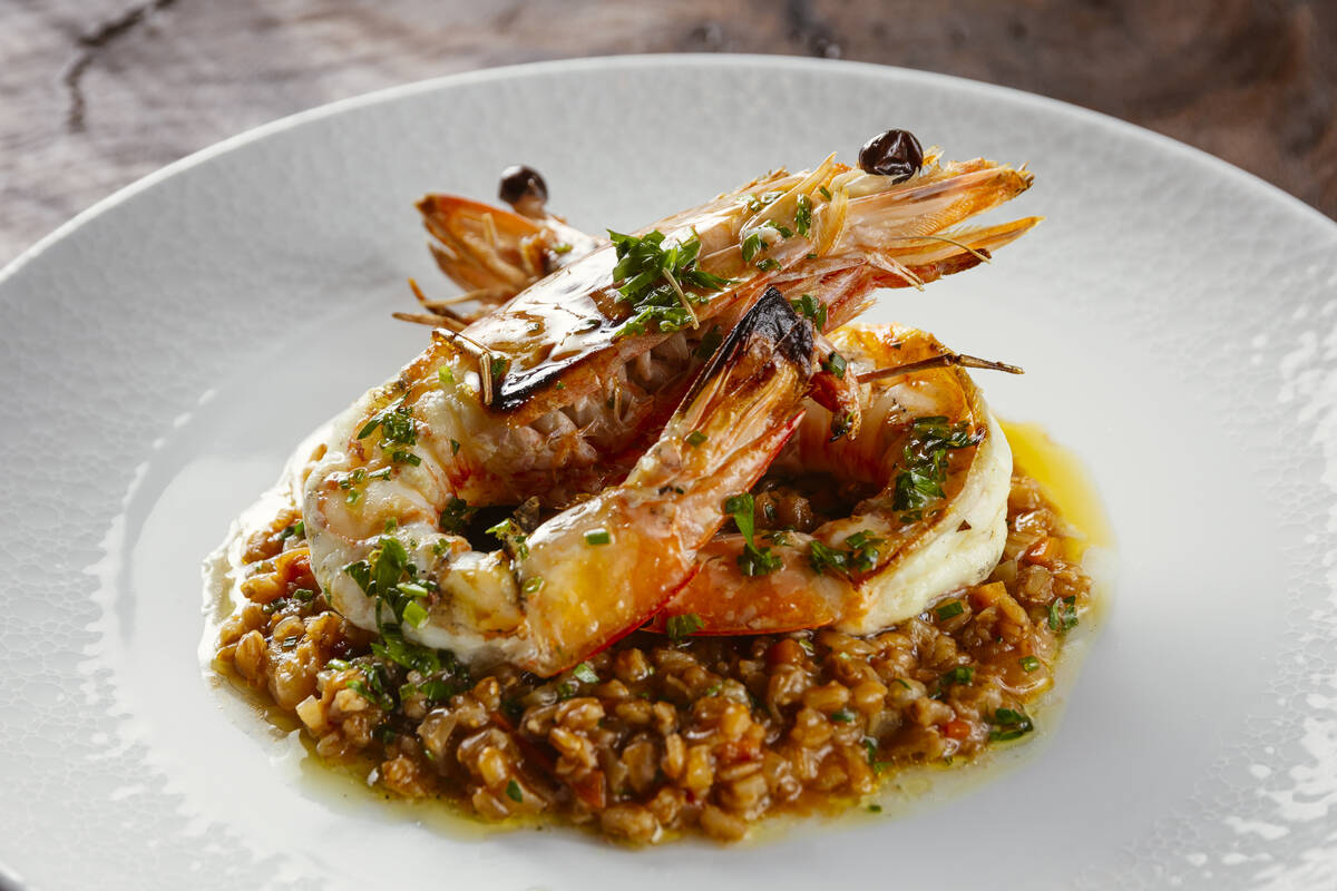 Farrotto (farro risotto) with prawns from Ciao Vino Ristorante in Boca Park, Las Vegas. (HUKL H ...