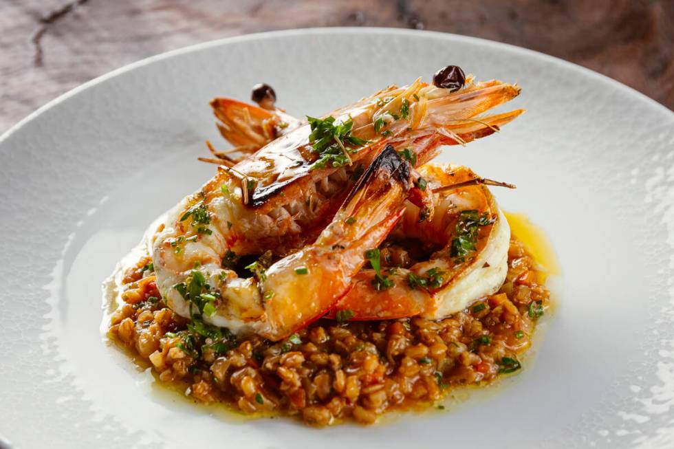 Farrotto (farro risotto) with prawns from Ciao Vino Ristorante in Boca Park, Las Vegas. (HUKL H ...