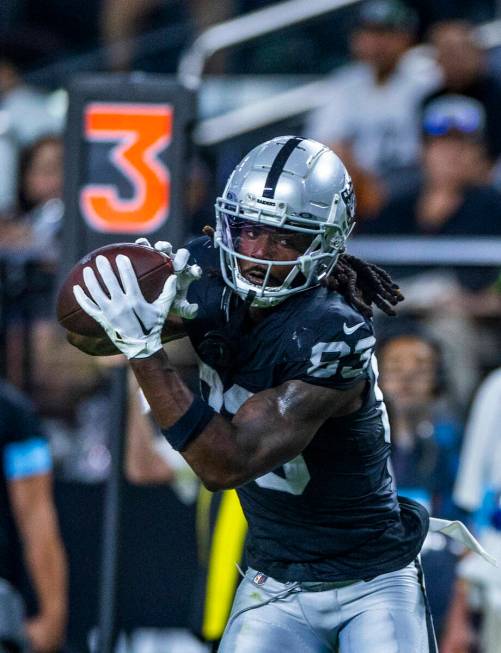 Raiders wide receiver Kristian Wilkerson (83) catches a pass against the Dallas Cowboys during ...