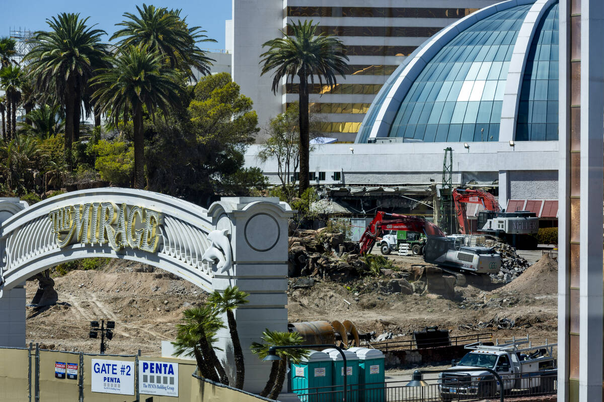 The main entrance remains as the volcano area is deconstructed while demolition continues at th ...