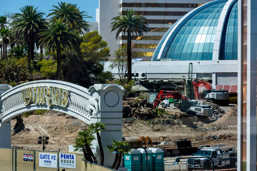 The main entrance remains as the volcano area is deconstructed while demolition continues at th ...