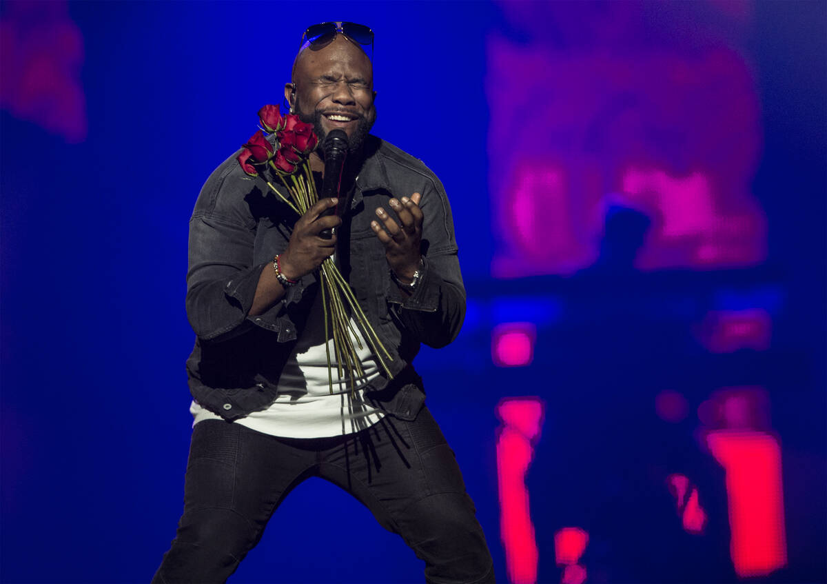 Boyz II Men's Wanya Morris performs during the Vegas Strong Benefit Concert at T-Mobile Arena o ...