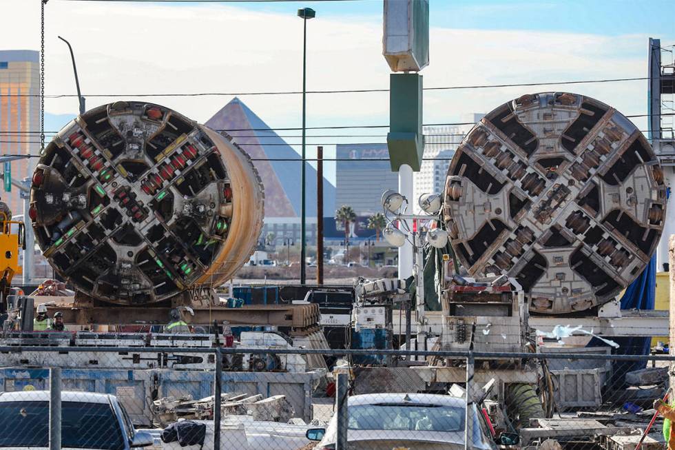 Two boring machines on land the Boring Company recently purchased across from UNLV for a planne ...