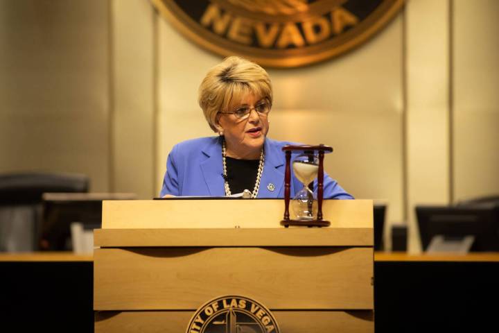 Mayor Carolyn Goodman gives her second to last State of the City address on Jan. 12, 2023. (Ama ...