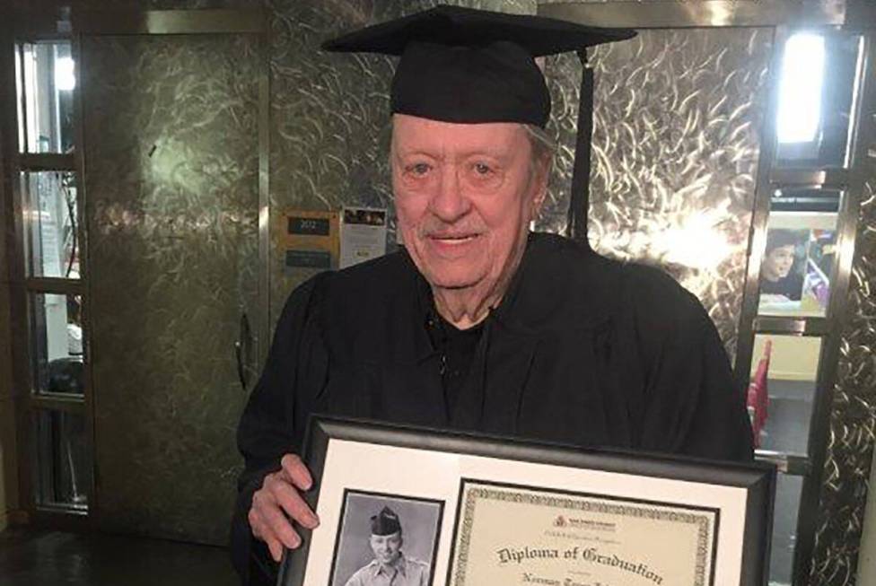 Veteran Las Vegas journalist and publicist Norm Johnson holds his high school diploma from San ...