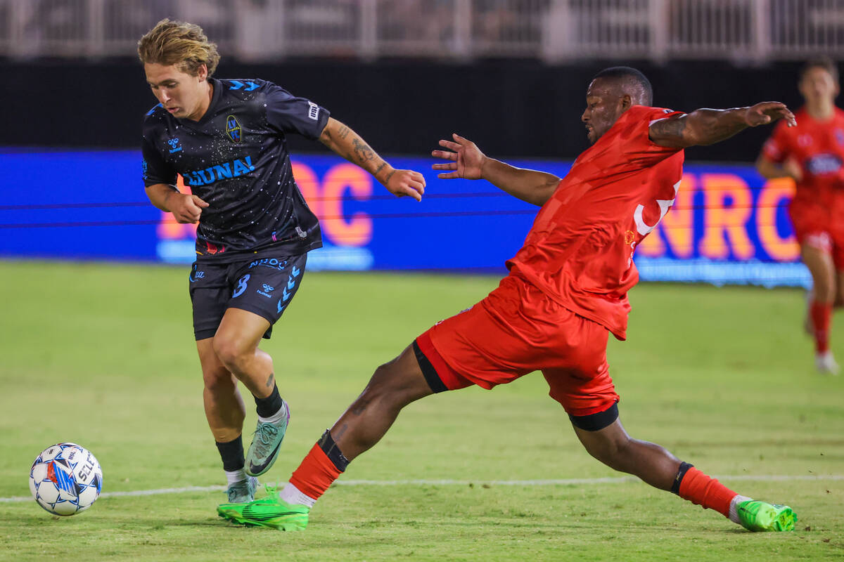 Lights FC midfielder Coleman Gannon (8) runs for the ball as Indy Eleven defender Benjamin Ofei ...