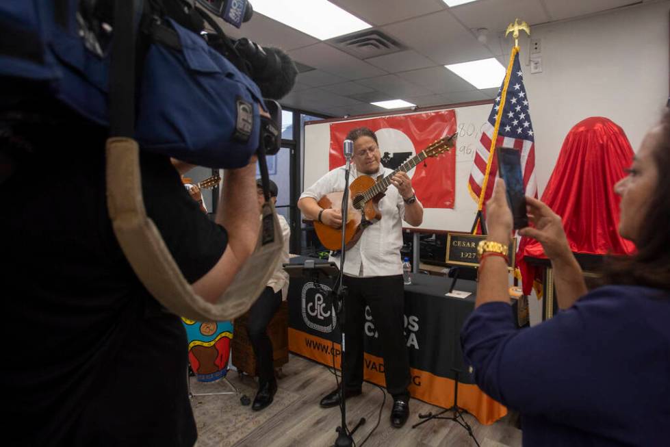 Groupo Bohemio performs during the unveiling of the bust sculpture of American civil rights act ...