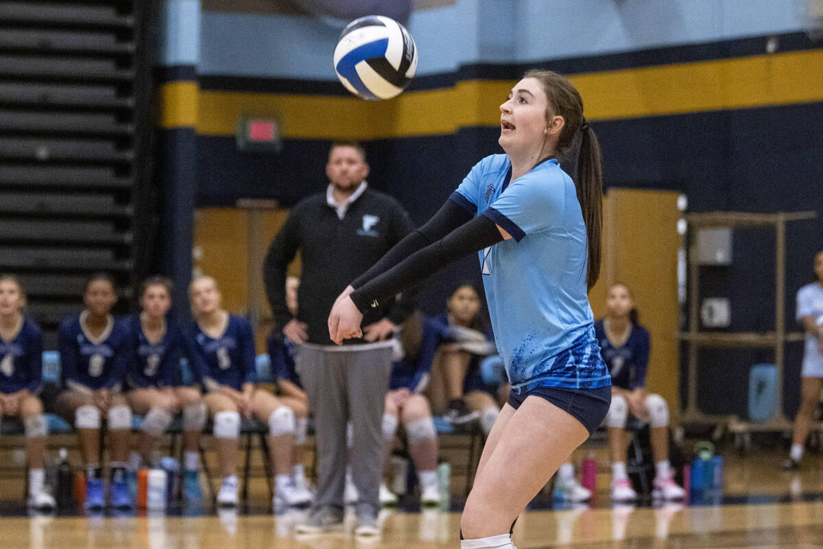 Foothill junior Avery Wright (11) competes during the volleyball match against Bishop Gorman at ...