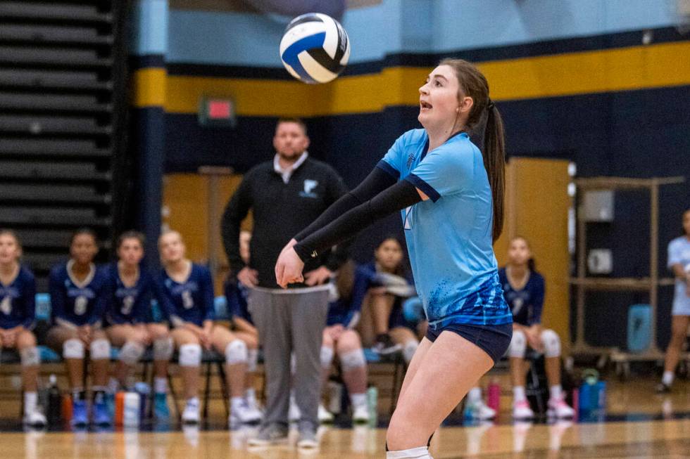 Foothill junior Avery Wright (11) competes during the volleyball match against Bishop Gorman at ...