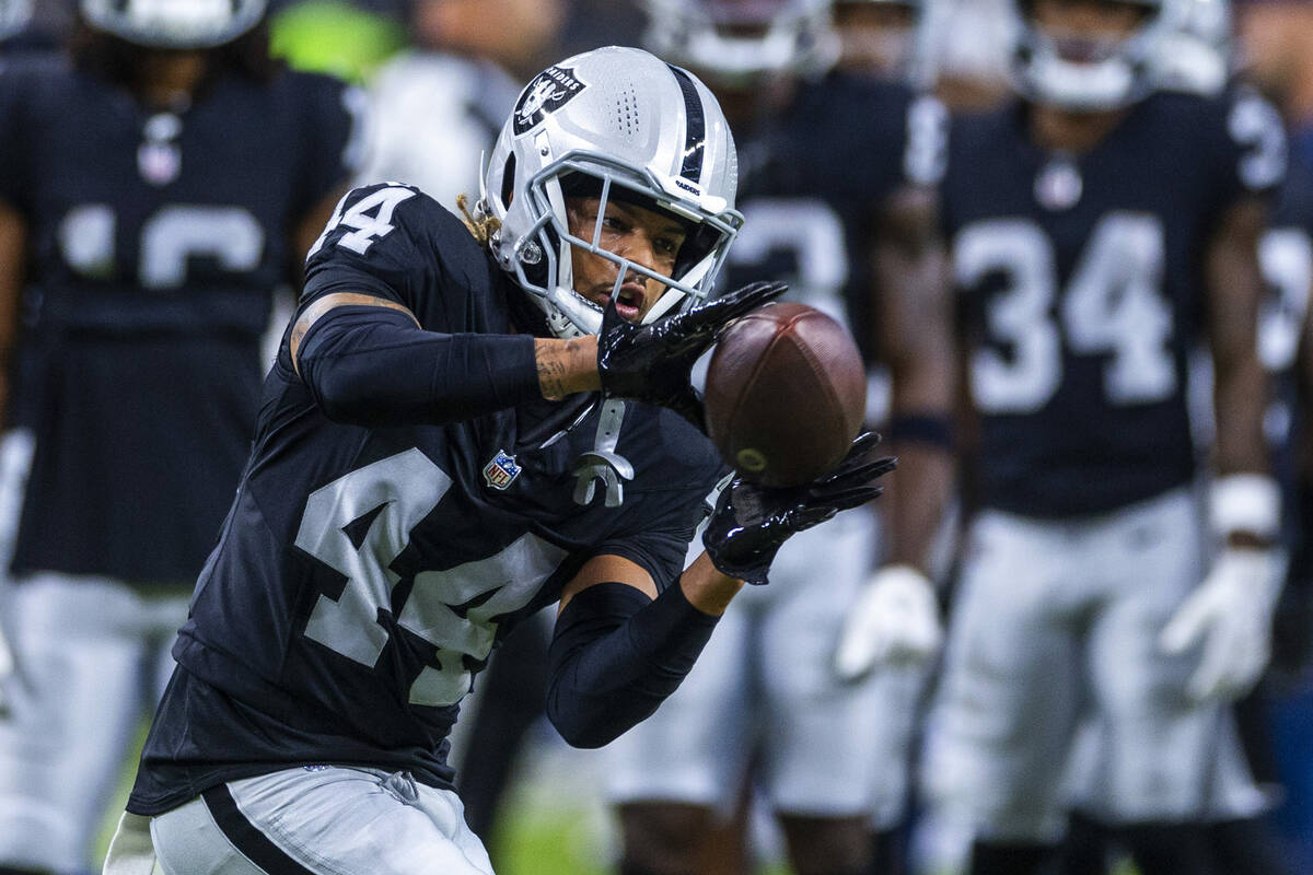 Raiders cornerback Woo Governor (44) catches a pass as they face the Dallas Cowboys for their N ...