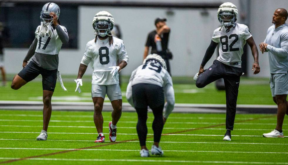 Raiders wide receiver Davante Adams (17), running back Ameer Abdullah (8), wide receiver DJ Tur ...