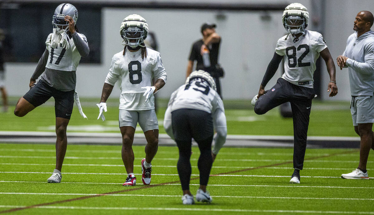 Raiders wide receiver Davante Adams (17), running back Ameer Abdullah (8), wide receiver DJ Tur ...