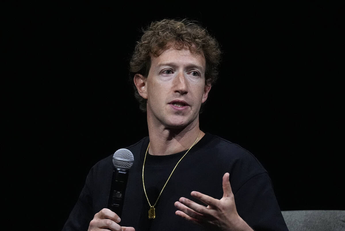 Mark Zuckerberg, chief executive officer of Meta, makes a point during an appearance at SIGGRAP ...