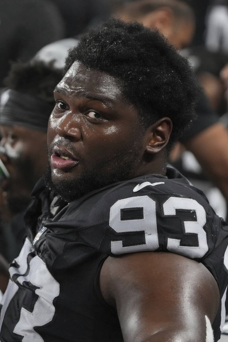 Las Vegas Raiders defensive tackle Byron Young (93) during the first half of an NFL preseason f ...