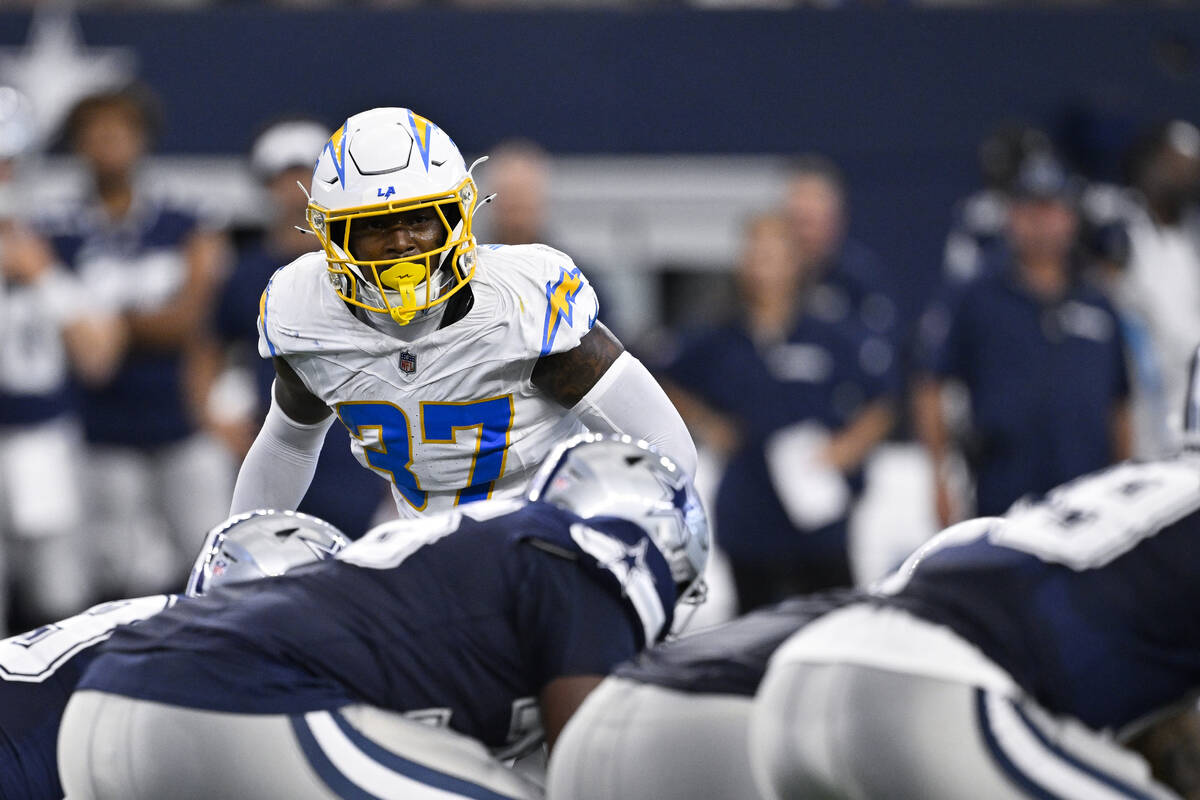 Los Angeles Chargers safety Thomas Harper takes his stance during an NFL preseason football gam ...