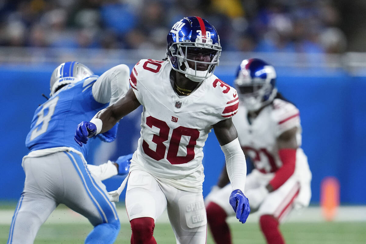 New York Giants cornerback Darnay Holmes (30) plays against the Detroit Lions during an preseas ...